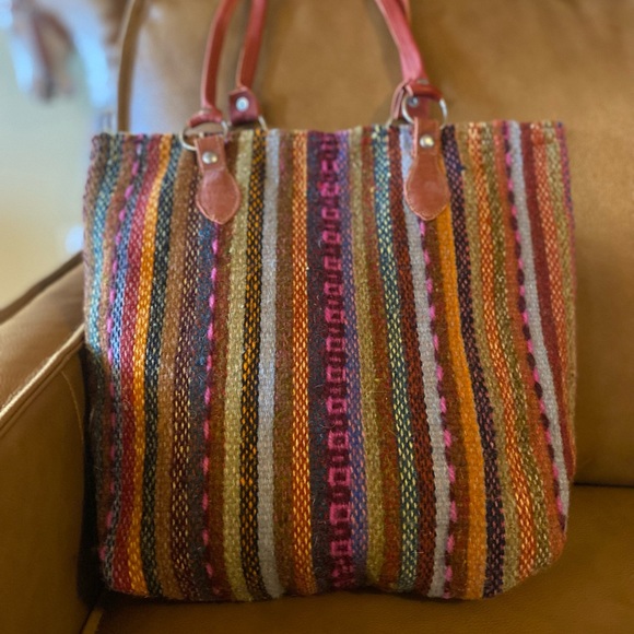 Rustic bohemian eclectic handwoven tribal wool funky colorful computer bag purse - Picture 5 of 10